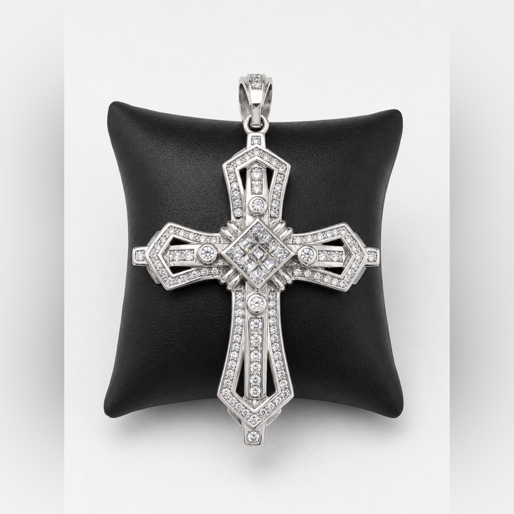 925 Sterling Silver Cubic Zirconia Big Cross Men’s Pendant